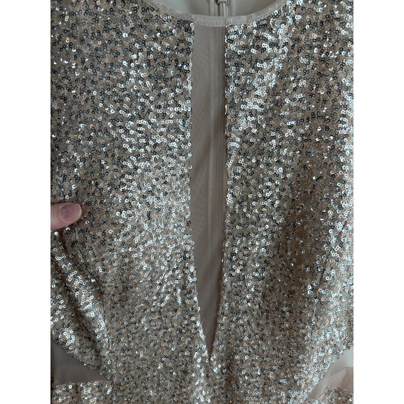 Aiden Mattox Gold Sequins Dress, High Slit, Deep Illusion V-Neck | Size 12 - Picture 4 of 10